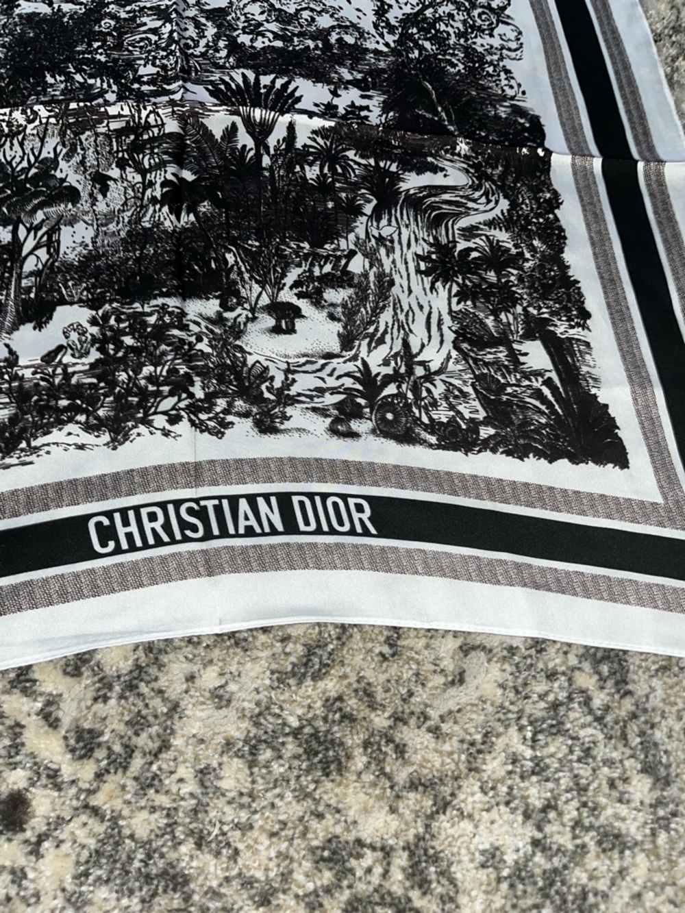 Dior Black and White Printed Silk Scarf - Picture 2 of 3